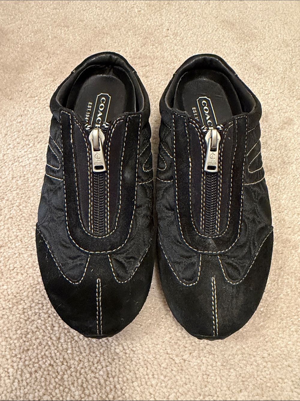 Coach Black Slip-On Zip Sneakers with Contrast Stitching